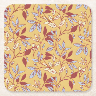Elegant bloempatroon met rode en blauwe bladeren kartonnen onderzetters