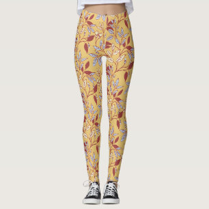 Elegant bloempatroon met rode en blauwe bladeren leggings