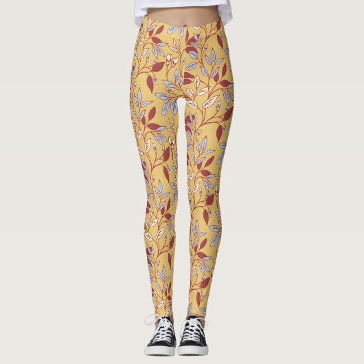 Elegant bloempatroon met rode en blauwe bladeren leggings (Voorkant)