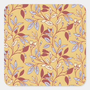 Elegant bloempatroon met rode en blauwe bladeren vierkante sticker
