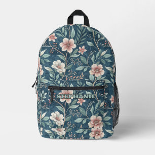 Elegant Bloempatroon met Roze & Crème Bloesems Bedrukte Rugzak