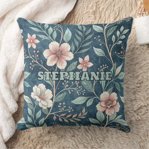 Elegant Bloempatroon met Roze & Crème Bloesems Kussen