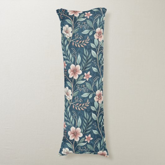 Elegant Bloempatroon met Roze & Crème Bloesems Lichaamskussen (Voorkant Verticaal)