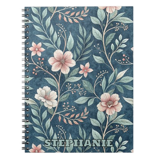 Elegant Bloempatroon met Roze & Crème Bloesems Notitieboek (Voorkant)