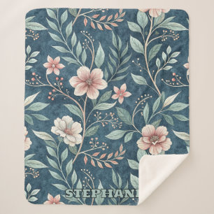 Elegant Bloempatroon met Roze & Crème Bloesems Sherpa Deken