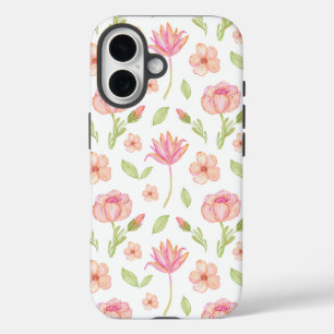 Elegant bloempatroon met roze pioenrozen en lelies iPhone 16 hoesje