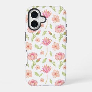 Elegant bloempatroon met roze pioenrozen en lelies iPhone 16 hoesje