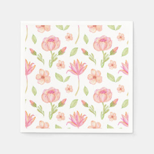 Elegant bloempatroon met roze pioenrozen en lelies servet