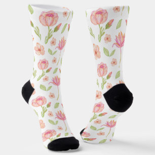 Elegant bloempatroon met roze pioenrozen en lelies sokken