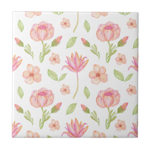 Elegant bloempatroon met roze pioenrozen en lelies tegeltje