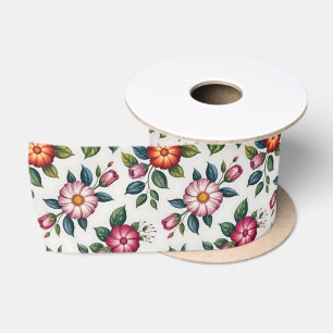 Elegant bloempatroon met rozen en madeliefjes satijnen lint