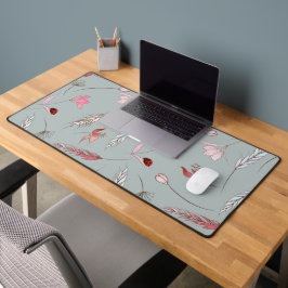 Elegant bloempatroon op een gedempte turquoise ach bureaumat