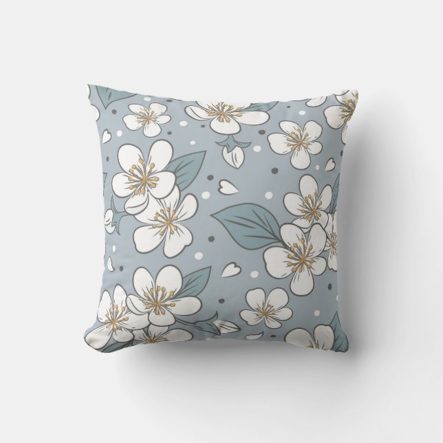 Elegant bloempatroon op zachte blauwe achtergrond kussen (Voorkant)