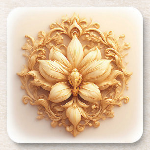 Elegant Bloemreliëfdesign Met Sierlijke Details Bier Onderzetter