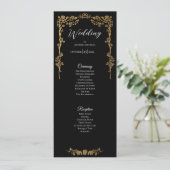 Elegant bloemrijk gotisch huwelijksprogramma menu (Staand voorkant)