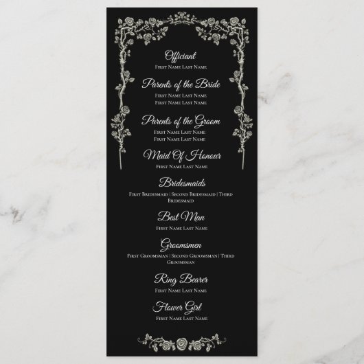 Elegant bloemrijk gotisch huwelijksprogramma menu (Achterkant)