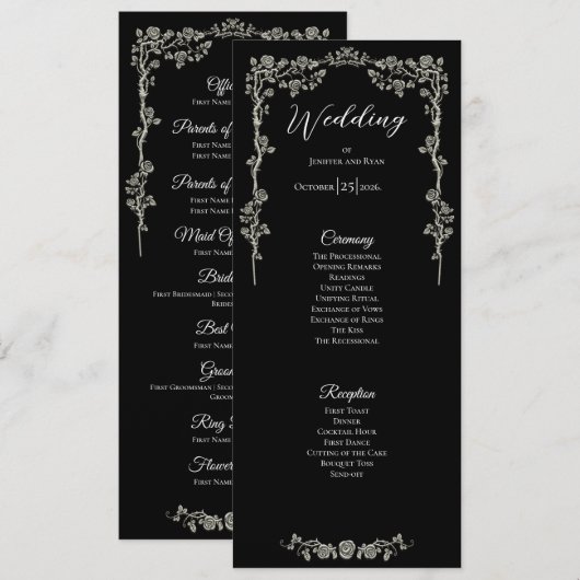 Elegant bloemrijk gotisch huwelijksprogramma menu (Voorkant / Achterkant)