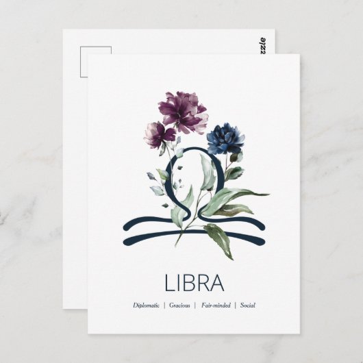 Elegant Bloemrijk Weegschaal Symbool Briefkaart (Voorkant / Achterkant)