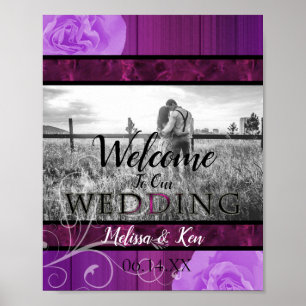 Elegant bloemrijke pruim & zwarte huwelijks welkom poster