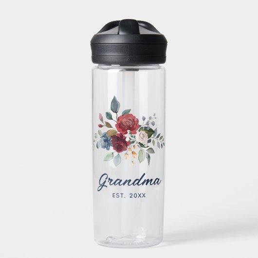 Elegant Bloemscript Botanische Oma Custom Waterfles (Voorkant)