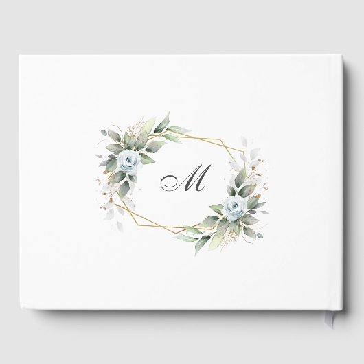 Elegant bloemstof in stoffig blauwe groene tinten  gastenboek (Achterkant)