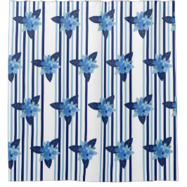 Elegant bloemstreeppatroon monochromatisch blauw douchegordijn