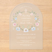 Elegant Bloemstuk Eerste Heilige Communie Acryl Uitnodigingen (Voorkant)