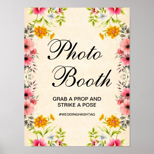 Elegant Bloemstuk Trouwfoto Booth Bord Poster (Voorkant)