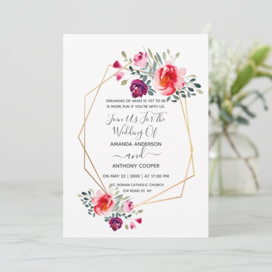 Elegant bloemuitnodiging, rsvp & receptie kaart (Staand voorkant)