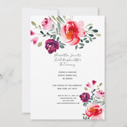 Elegant bloemuitnodiging, rsvp & receptie kaart (Achterkant)