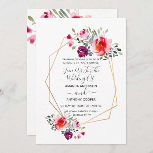 Elegant bloemuitnodiging, rsvp & receptie kaart (Voorkant / Achterkant)