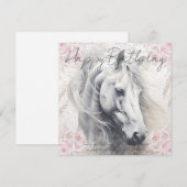 Elegant Bloemwit Paard Feestdagenkaart (Voorkant / Achterkant)