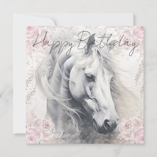 Elegant Bloemwit Paard Feestdagenkaart (Voorkant)