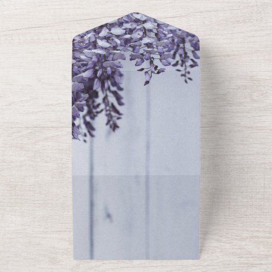 Elegant bloesems paarse rozen hout bloemen bruilof all in one uitnodiging (Buitenkant)