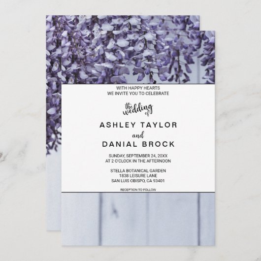 Elegant bloesems paarse rozen hout bloemen bruilof kaart (Voorkant / Achterkant)