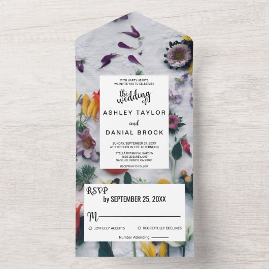 Elegant bloesems rozen floral all in one uitnodiging (Binnen)