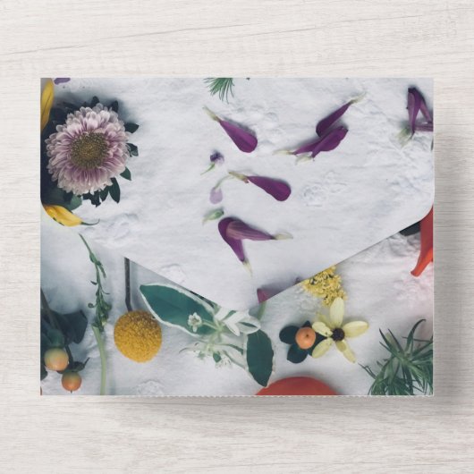 Elegant bloesems rozen floral all in one uitnodiging (Achterkant)