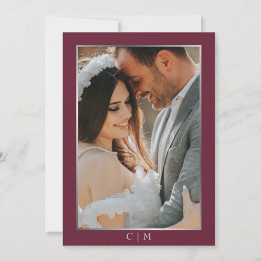 Elegant Blood Red & Silver Script Photo Wedding Save The Date (Achterkant)