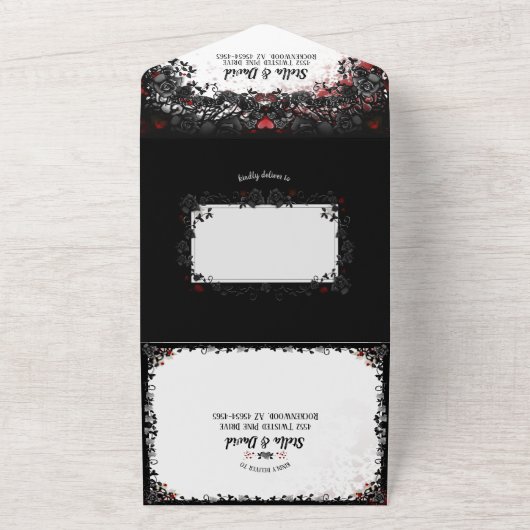 Elegant Blood Splatter Halloween Wedding All In One Uitnodiging (Buitenkant)
