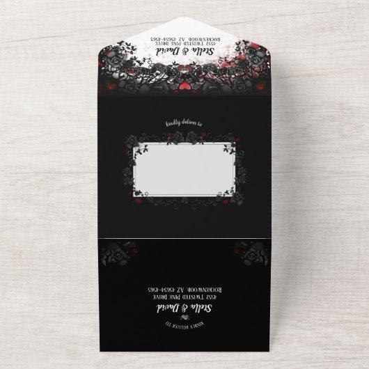 Elegant Blood Splatter Halloween Wedding RSVP MENU All In One Uitnodiging (Buitenkant)