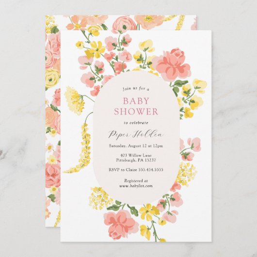 Elegant Bloom Baby shower Uitnodiging (Voorkant / Achterkant)