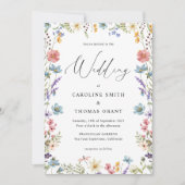 Elegant Bloom Wildflower Romantisch Script Bruilof Kaart (Voorkant)