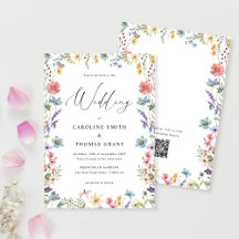 Elegant Bloom Wildflower Script QR Code Bruiloft