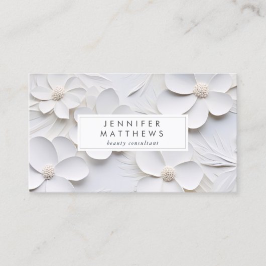 Elegant Bloom Wit Bloemen Minimaal Visitekaartje (Voorkant)