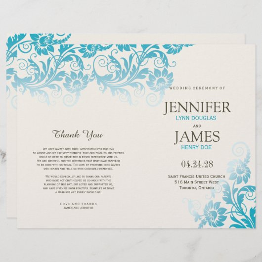 Elegant Blooming Elegance Wedding Programs (Voorkant / Achterkant)