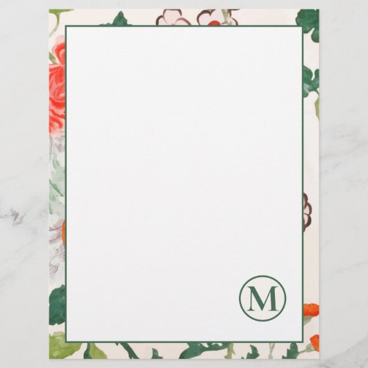 Elegant Blooming Floral monogrammed Stationery Briefhoofd (Voorkant)