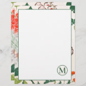 Elegant Blooming Floral monogrammed Stationery Briefhoofd (Voorkant / Achterkant)