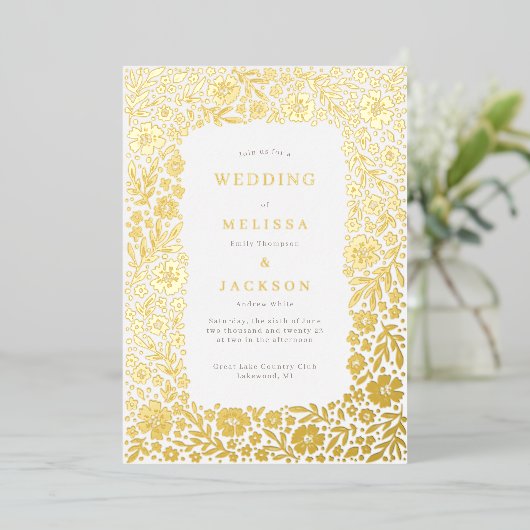 Elegant blooming lijst bruiloft folie voor folie uitnodiging (Staand Voorkant)