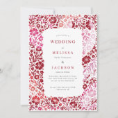 Elegant blooming lijst bruiloft uitnodiging Rood R (Voorkant)