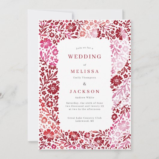 Elegant blooming lijst bruiloft uitnodiging Rood R (Voorkant)